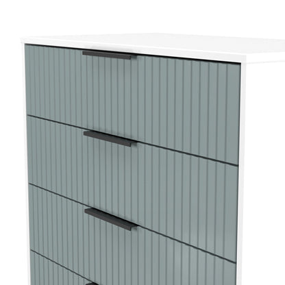 Fluted Tall Chest of Drawers Teal & White 5 Drawers 109cm