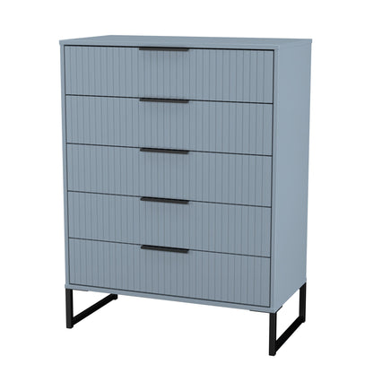 Fluted Tall Chest of Drawers Light Blue 5 Drawers 109cm