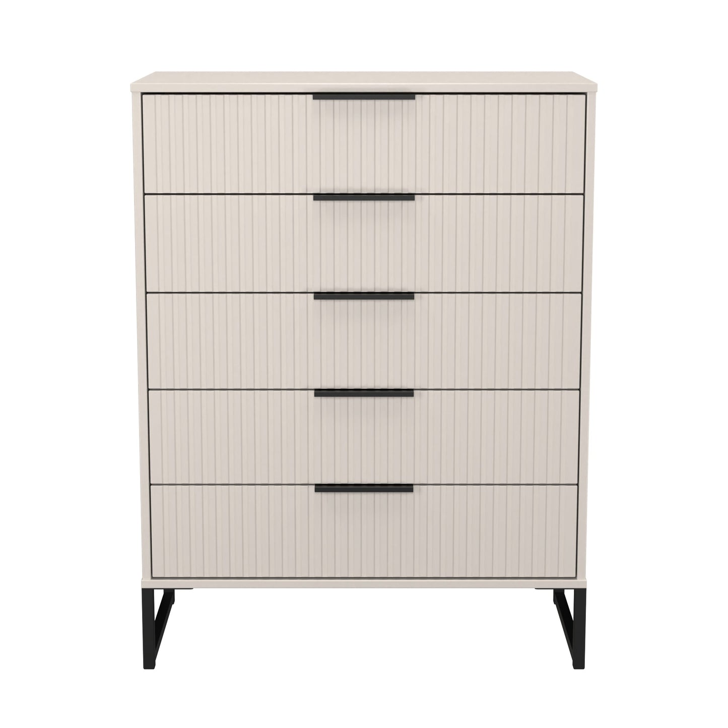 Fluted Tall Chest of Drawers Off-White 5 Drawers 109cm