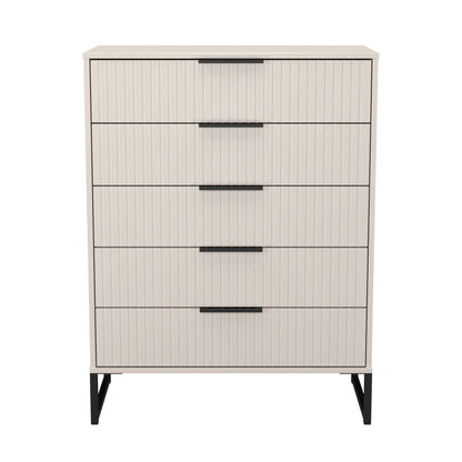 Fluted Tall Chest of Drawers Off-White 5 Drawers 109cm