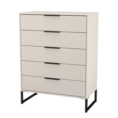 Fluted Tall Chest of Drawers Off-White 5 Drawers 109cm