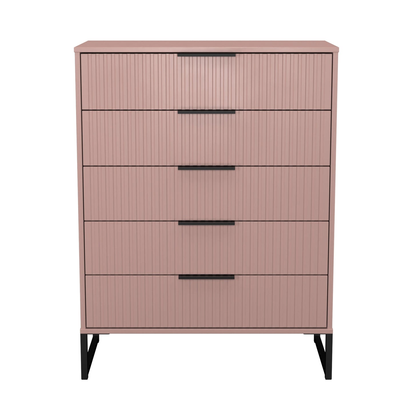 Fluted Tall Chest of Drawers Pink 5 Drawers 109cm