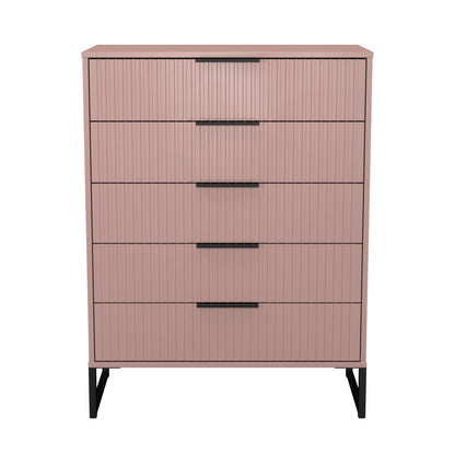 Fluted Tall Chest of Drawers Pink 5 Drawers 109cm