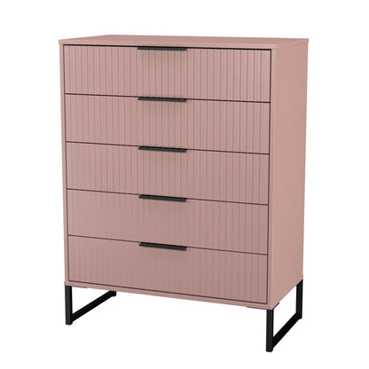 Fluted Tall Chest of Drawers Pink 5 Drawers 109cm
