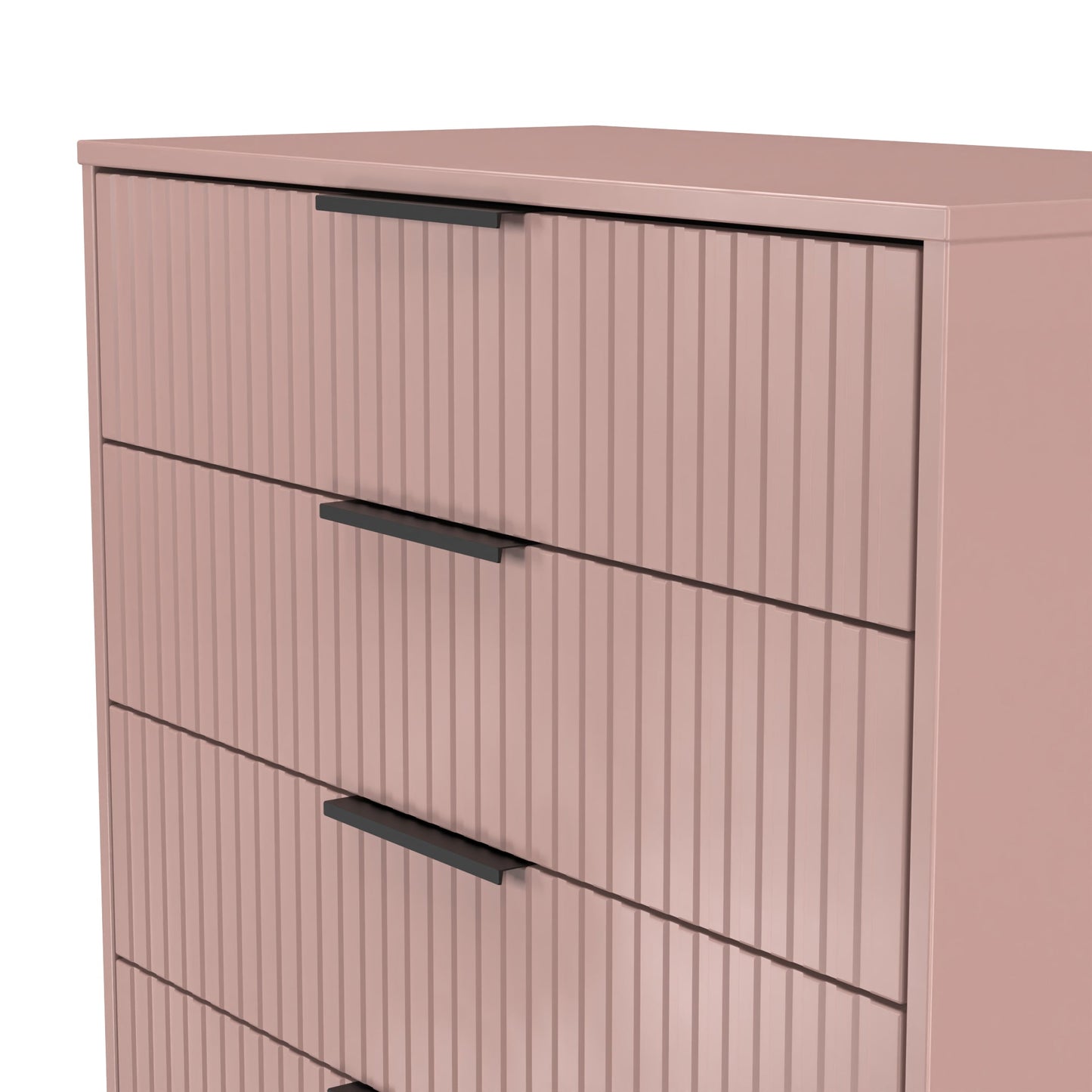 Fluted Tall Chest of Drawers Pink 5 Drawers 109cm