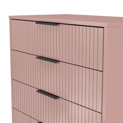 Fluted Tall Chest of Drawers Pink 5 Drawers 109cm
