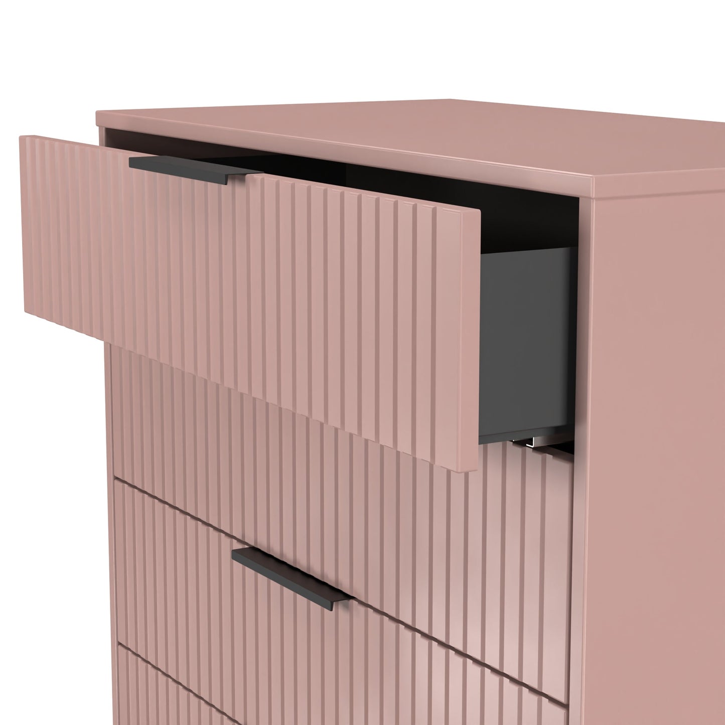 Fluted Tall Chest of Drawers Pink 5 Drawers 109cm