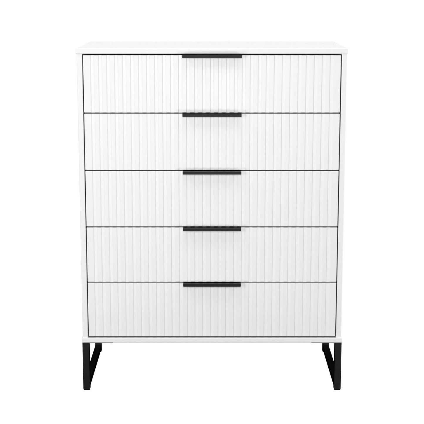 Fluted Tall Chest of Drawers White 5 Drawers 109cm