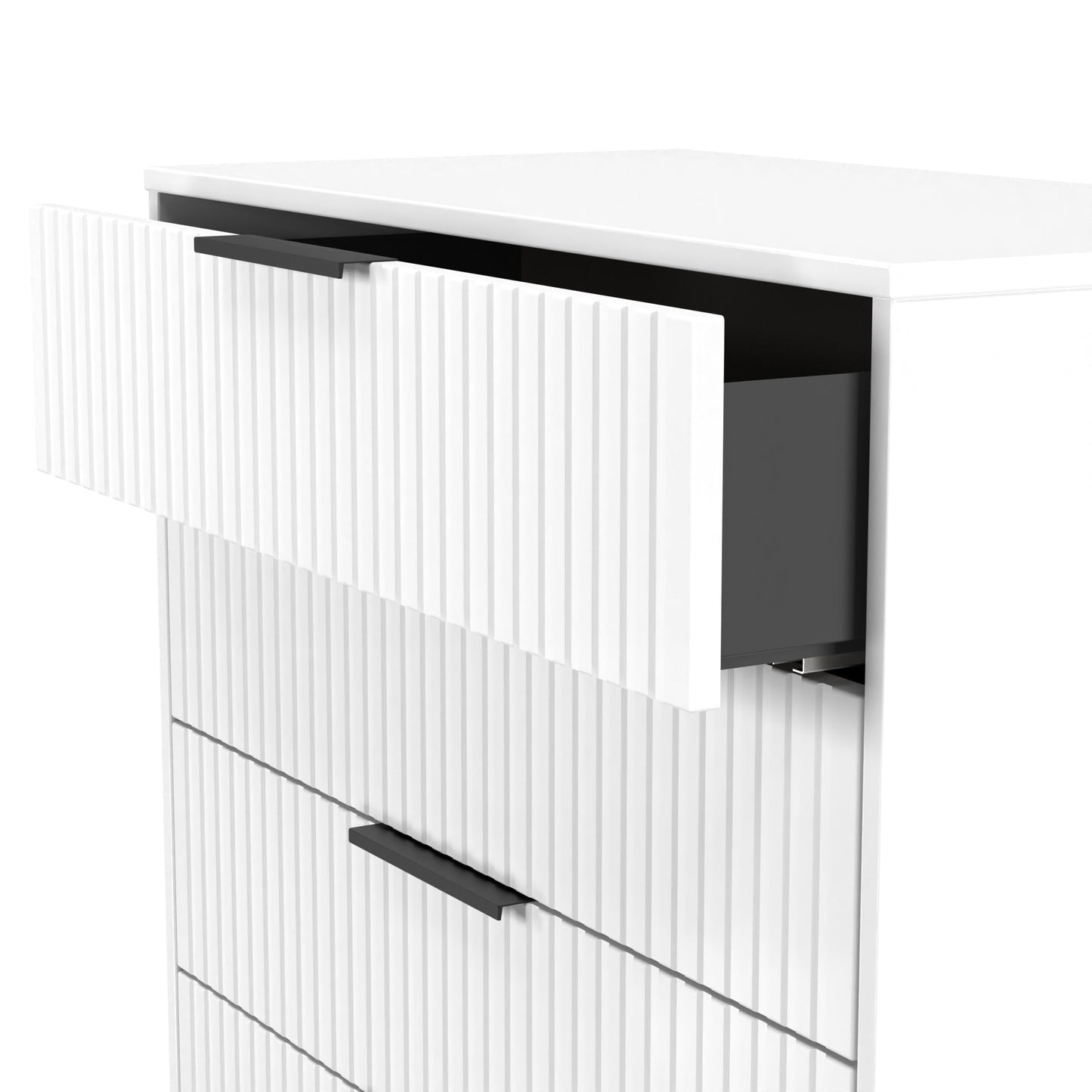 Fluted Tall Chest of Drawers White 5 Drawers 109cm