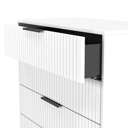 Fluted Tall Chest of Drawers White 5 Drawers 109cm
