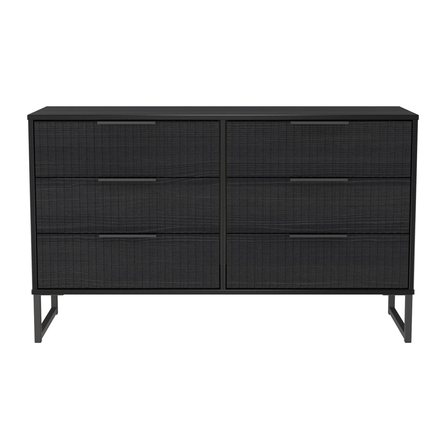 Fluted Large Chest of Drawers Black 6 Drawers 115cm