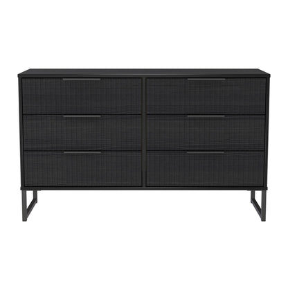 Fluted Large Chest of Drawers Black 6 Drawers 115cm