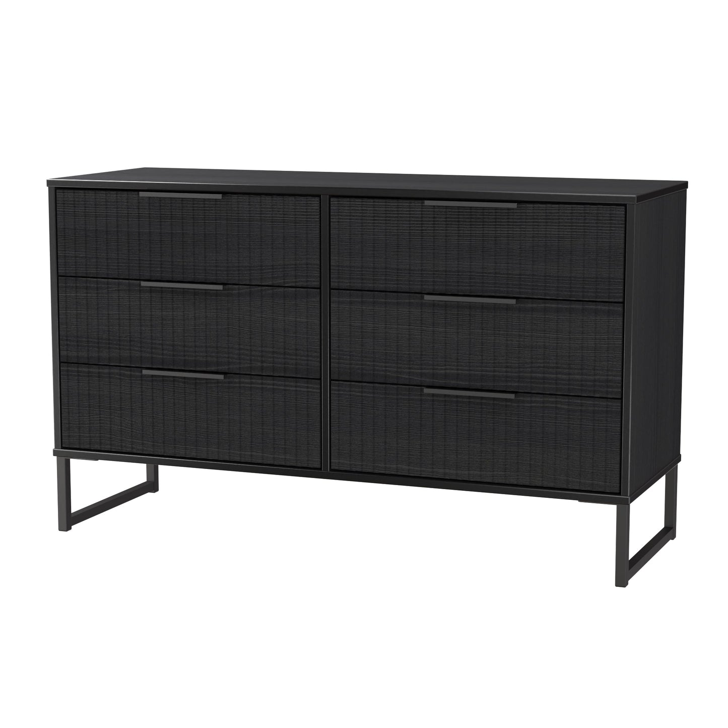Fluted Large Chest of Drawers Black 6 Drawers 115cm