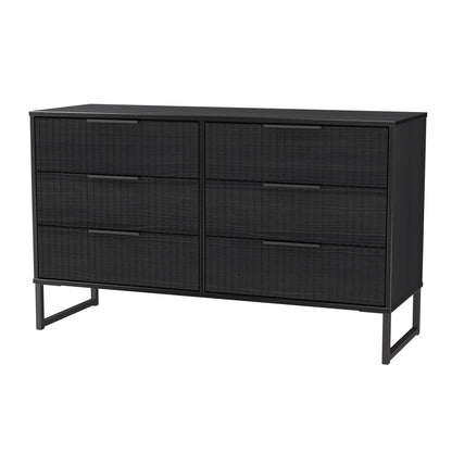 Fluted Large Chest of Drawers Black 6 Drawers 115cm