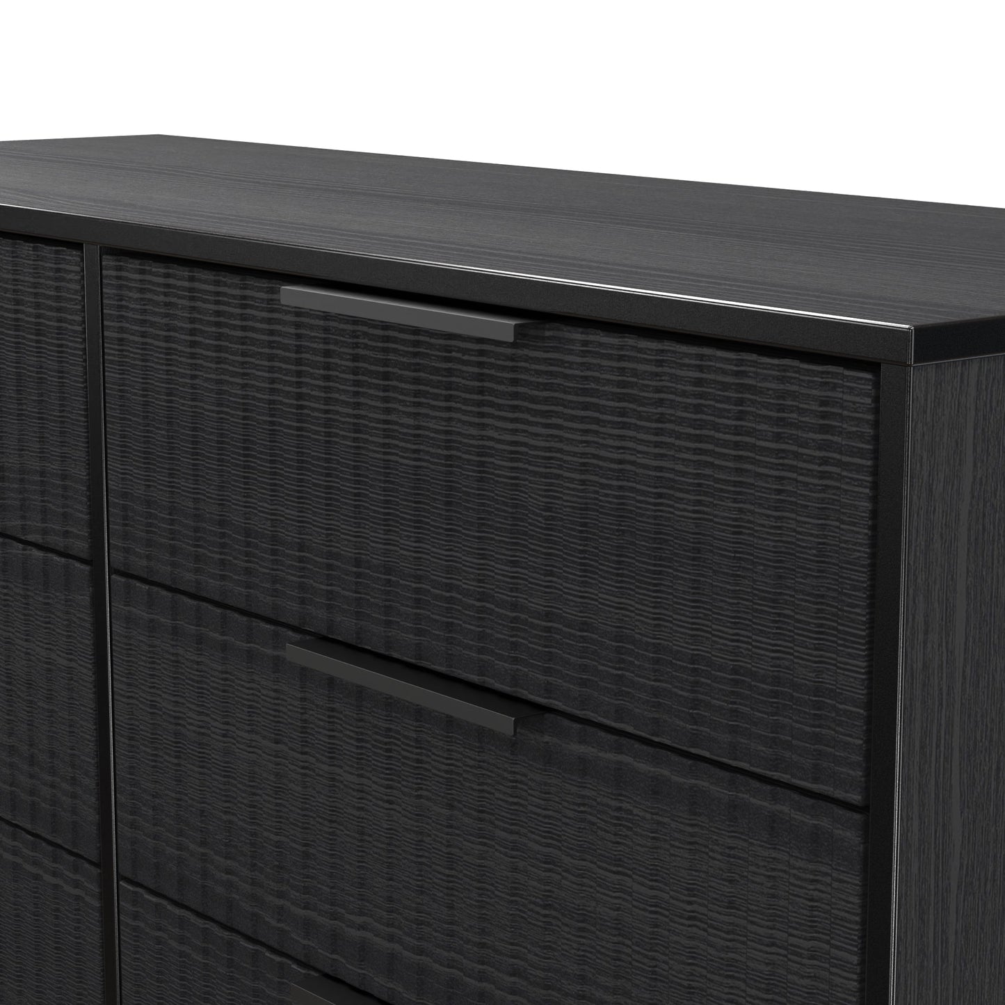 Fluted Large Chest of Drawers Black 6 Drawers 115cm