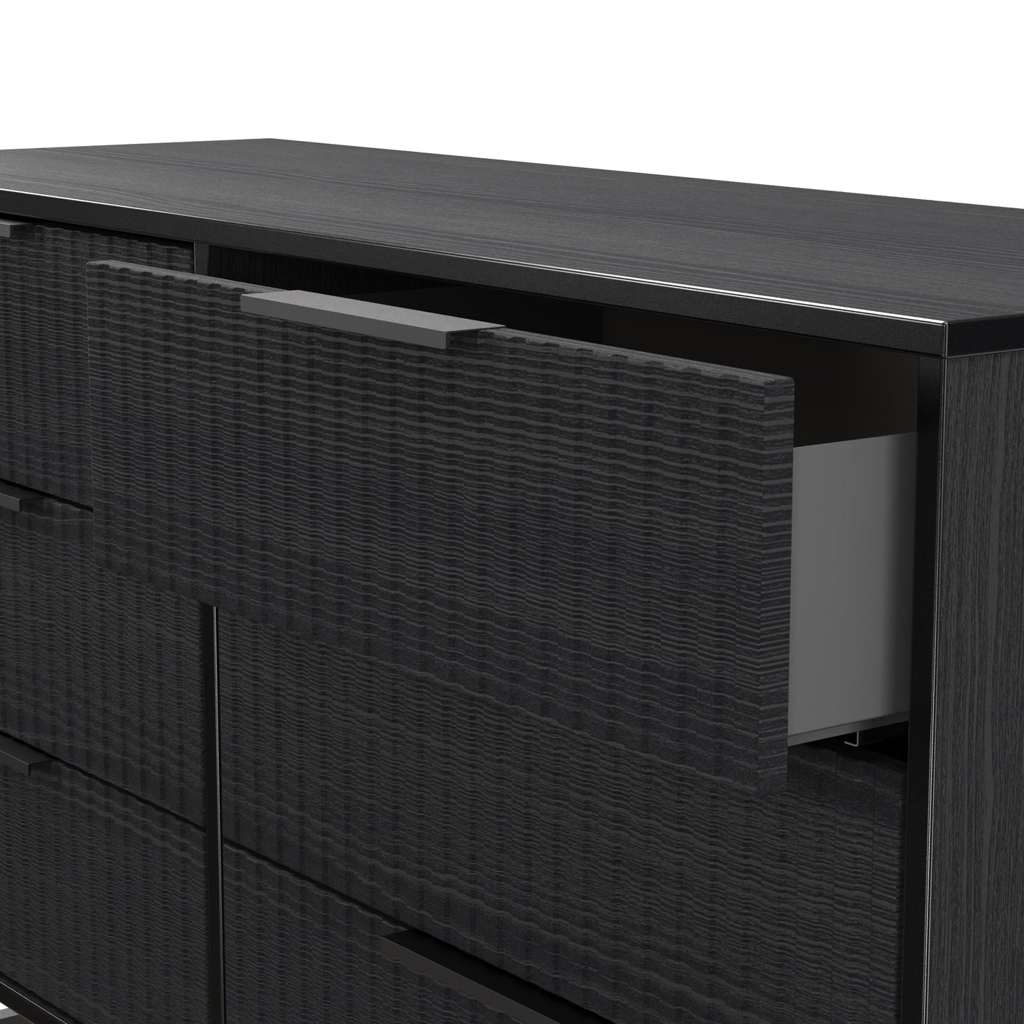 Fluted Large Chest of Drawers Black 6 Drawers 115cm