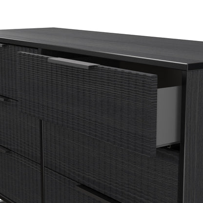 Fluted Large Chest of Drawers Black 6 Drawers 115cm