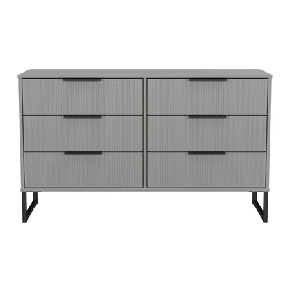 Fluted Large Chest of Drawers Grey 6 Drawers 115cm