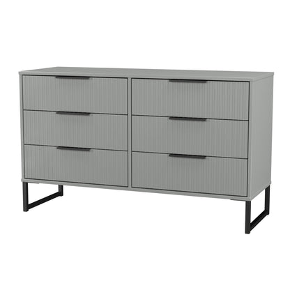 Fluted Large Chest of Drawers Grey 6 Drawers 115cm