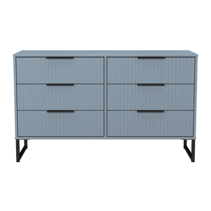 Fluted Large Chest of Drawers Light Blue 6 Drawers 115cm