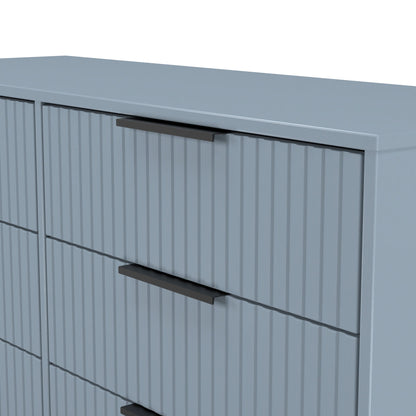 Fluted Large Chest of Drawers Light Blue 6 Drawers 115cm