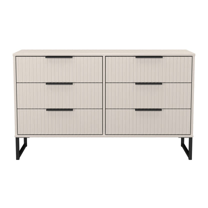 Fluted Large Chest of Drawers Off-White 6 Drawers 115cm