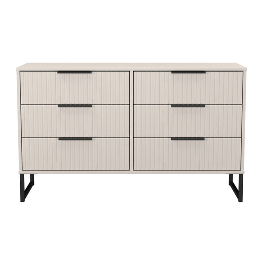 Fluted Large Chest of Drawers Off-White 6 Drawers 115cm