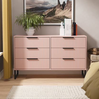 Fluted Large Chest of Drawers Pink 6 Drawers 115cm