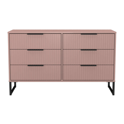 Fluted Large Chest of Drawers Pink 6 Drawers 115cm
