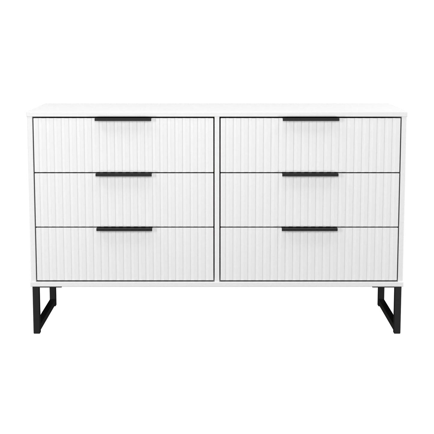 Fluted Large Chest of Drawers White 6 Drawers 115cm