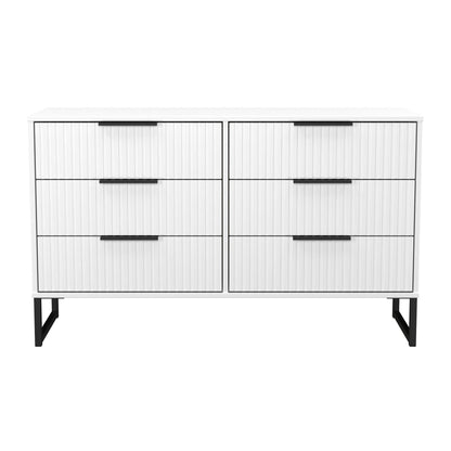 Fluted Large Chest of Drawers White 6 Drawers 115cm