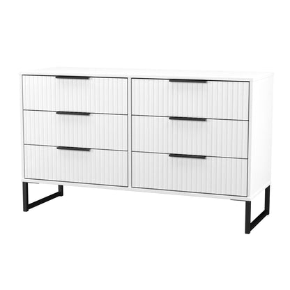 Fluted Large Chest of Drawers White 6 Drawers 115cm