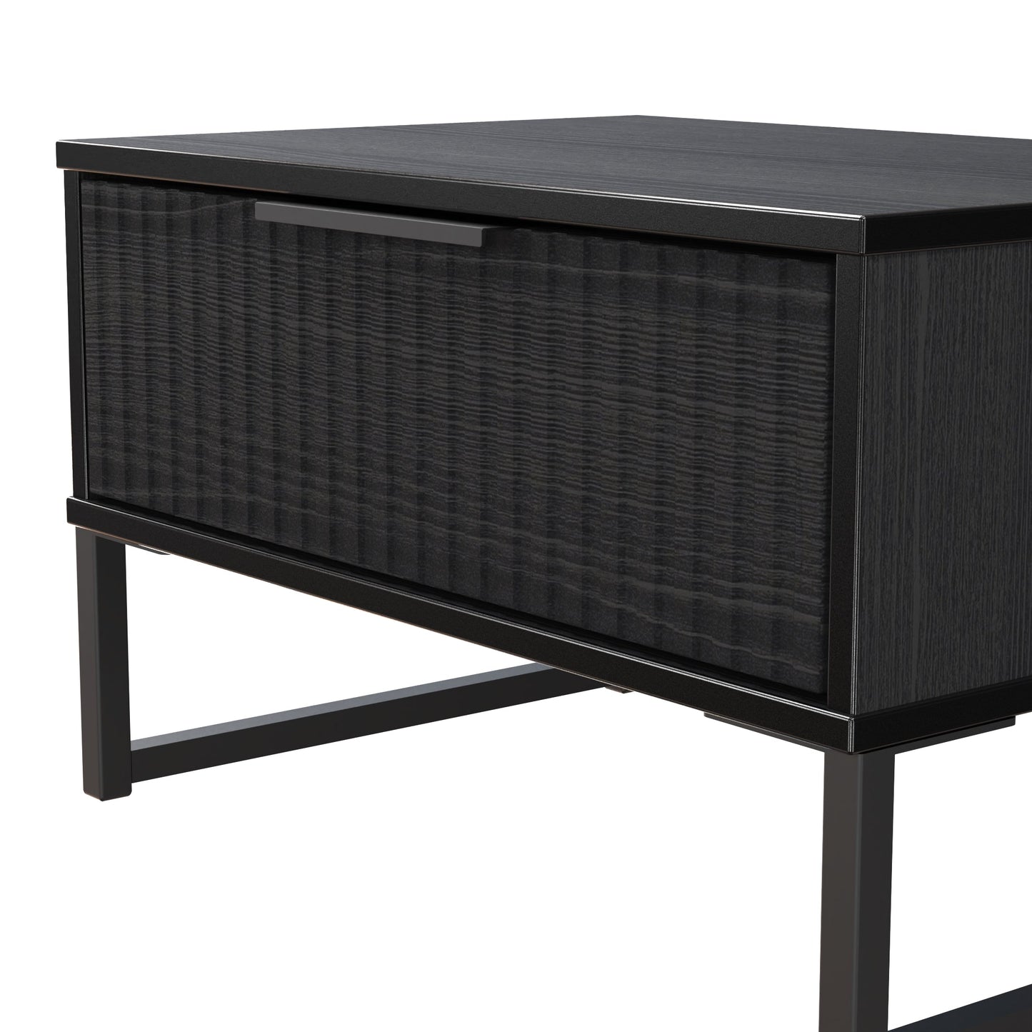 Fluted Side Table Black 1 Drawer 58cm