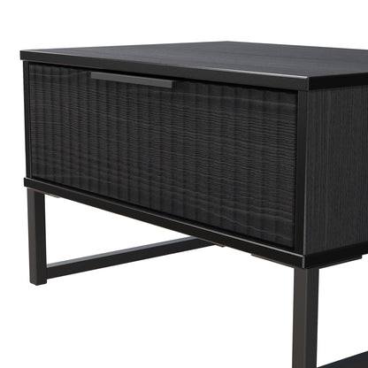 Fluted Side Table Black 1 Drawer 58cm