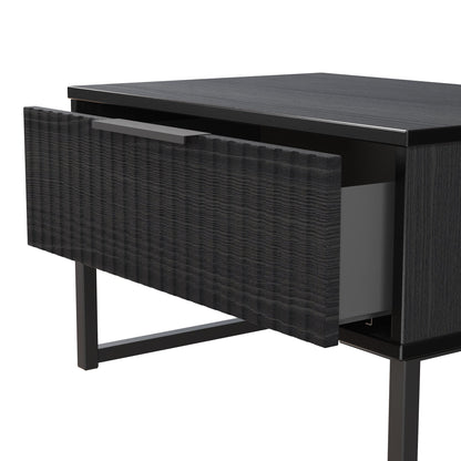 Fluted Side Table Black 1 Drawer 58cm