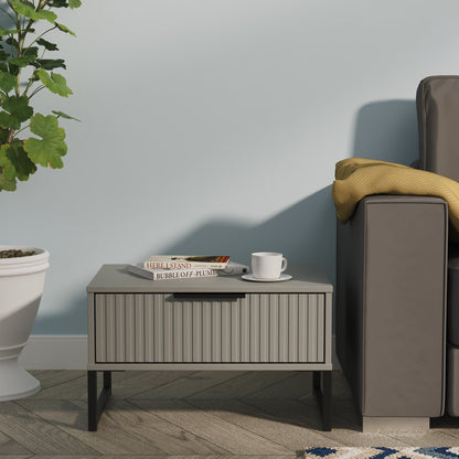 Fluted Side Table Grey 1 Drawer 58cm
