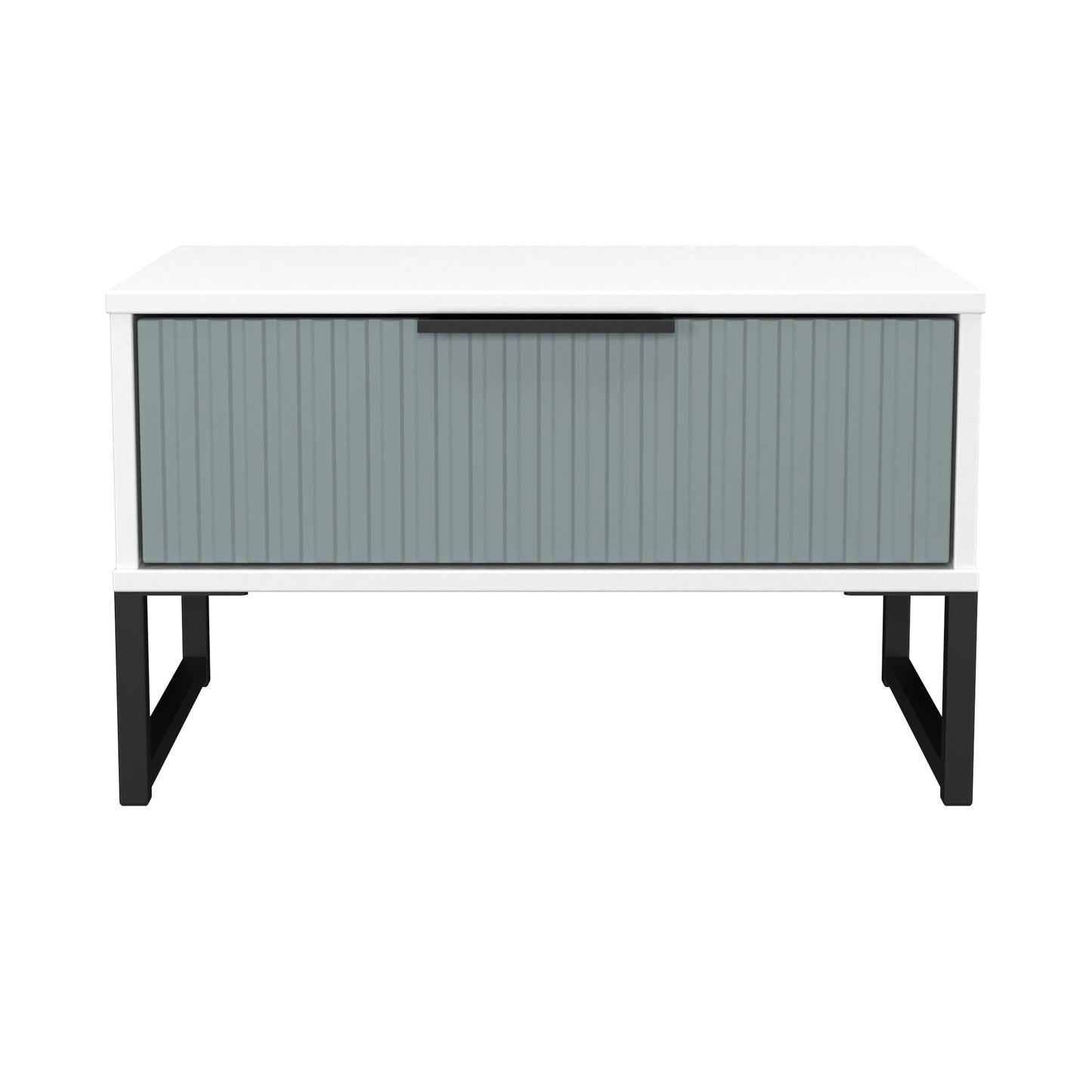 Fluted Side Table Teal & White 1 Drawer 58cm