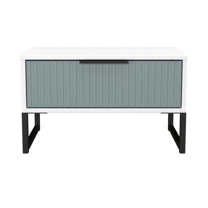 Fluted Side Table Teal & White 1 Drawer 58cm
