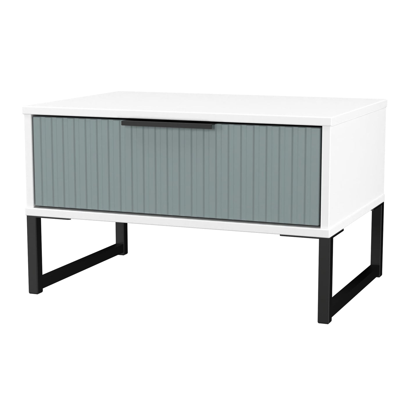 Fluted Side Table Teal & White 1 Drawer 58cm