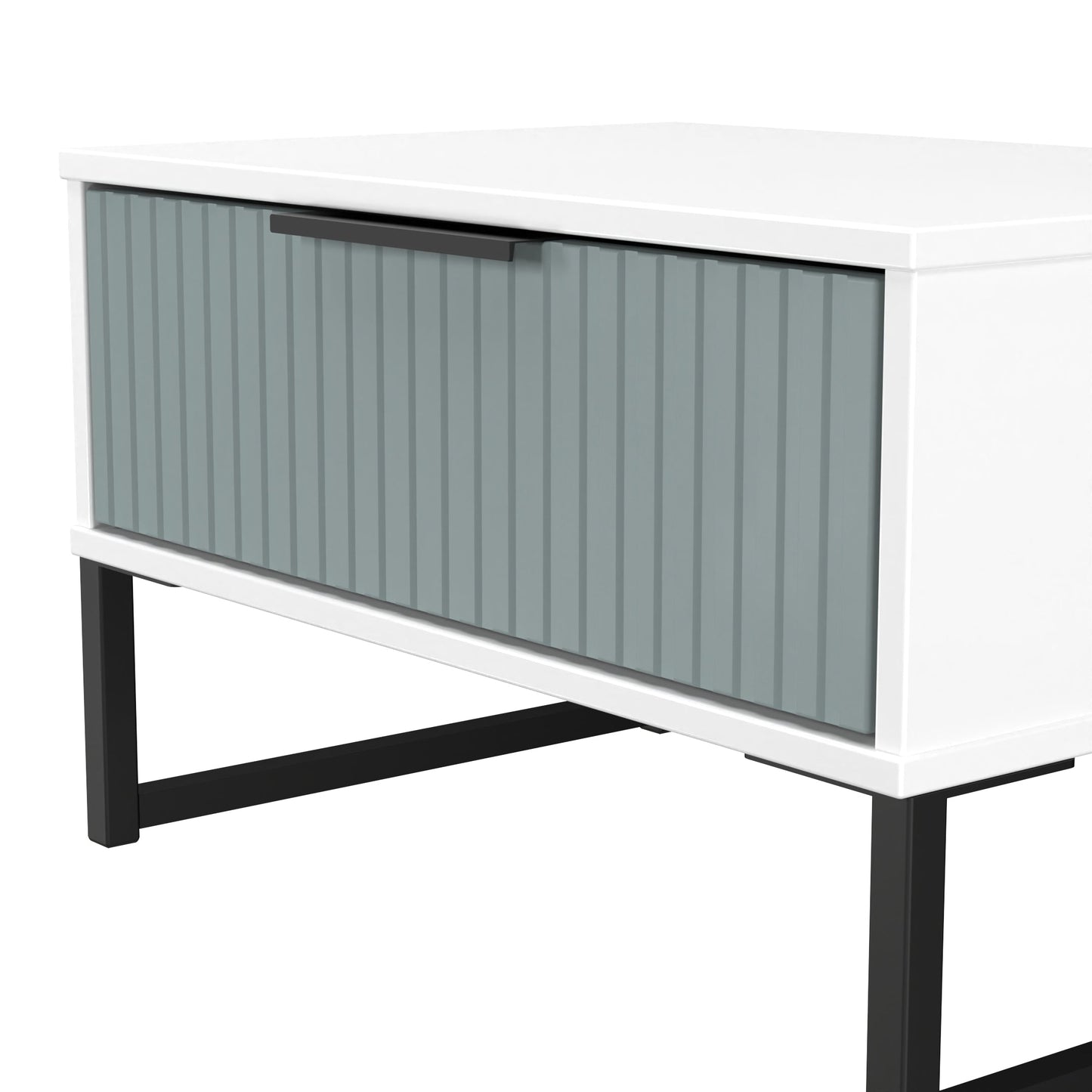 Fluted Side Table Teal & White 1 Drawer 58cm