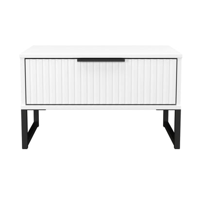 Fluted Side Table White 1 Drawer 58cm