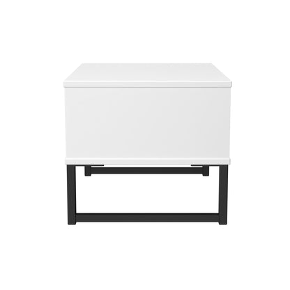 Fluted Side Table White 1 Drawer 58cm