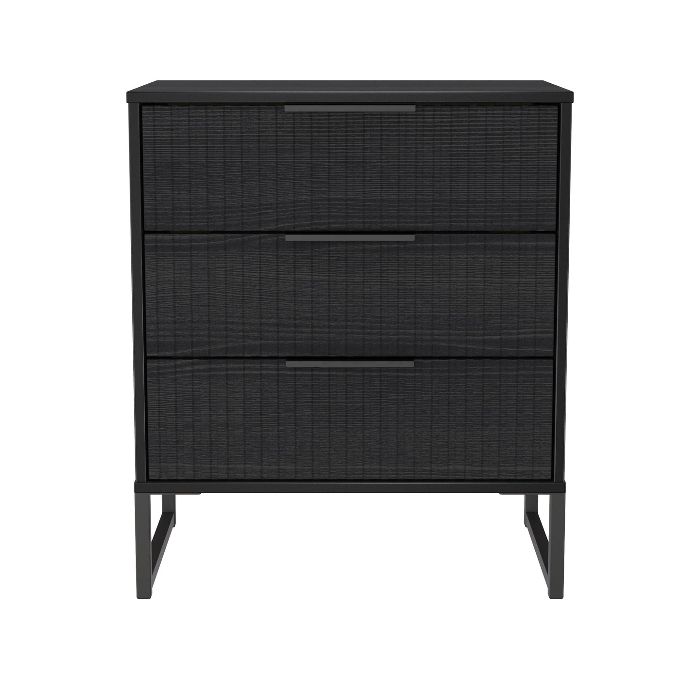 Fluted Chest of Drawers Black 3 Drawers 76cm