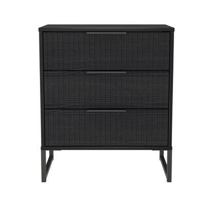 Fluted Chest of Drawers Black 3 Drawers 76cm
