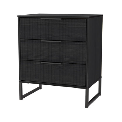 Fluted Chest of Drawers Black 3 Drawers 76cm