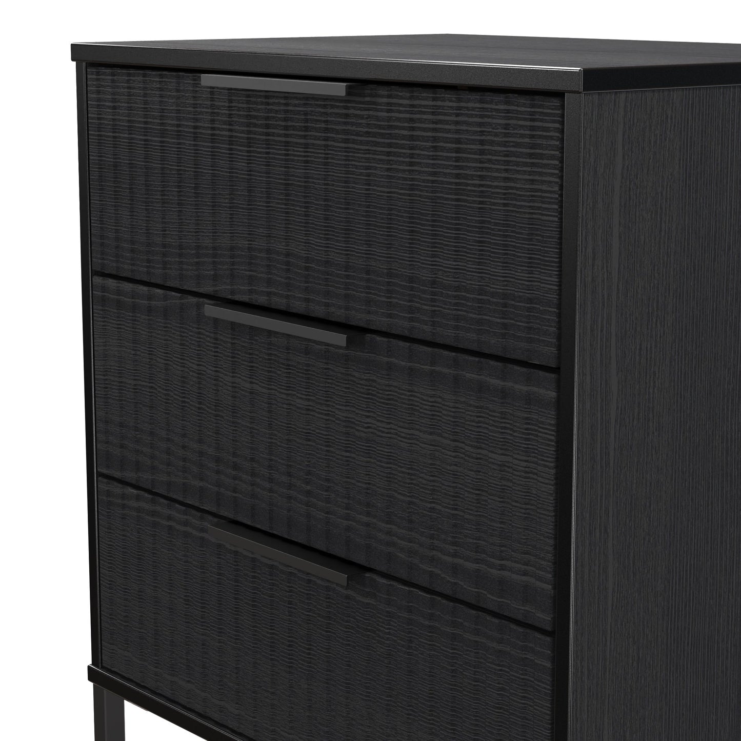 Fluted Chest of Drawers Black 3 Drawers 76cm