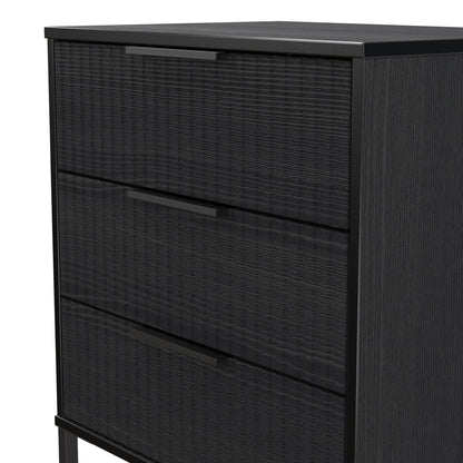 Fluted Chest of Drawers Black 3 Drawers 76cm