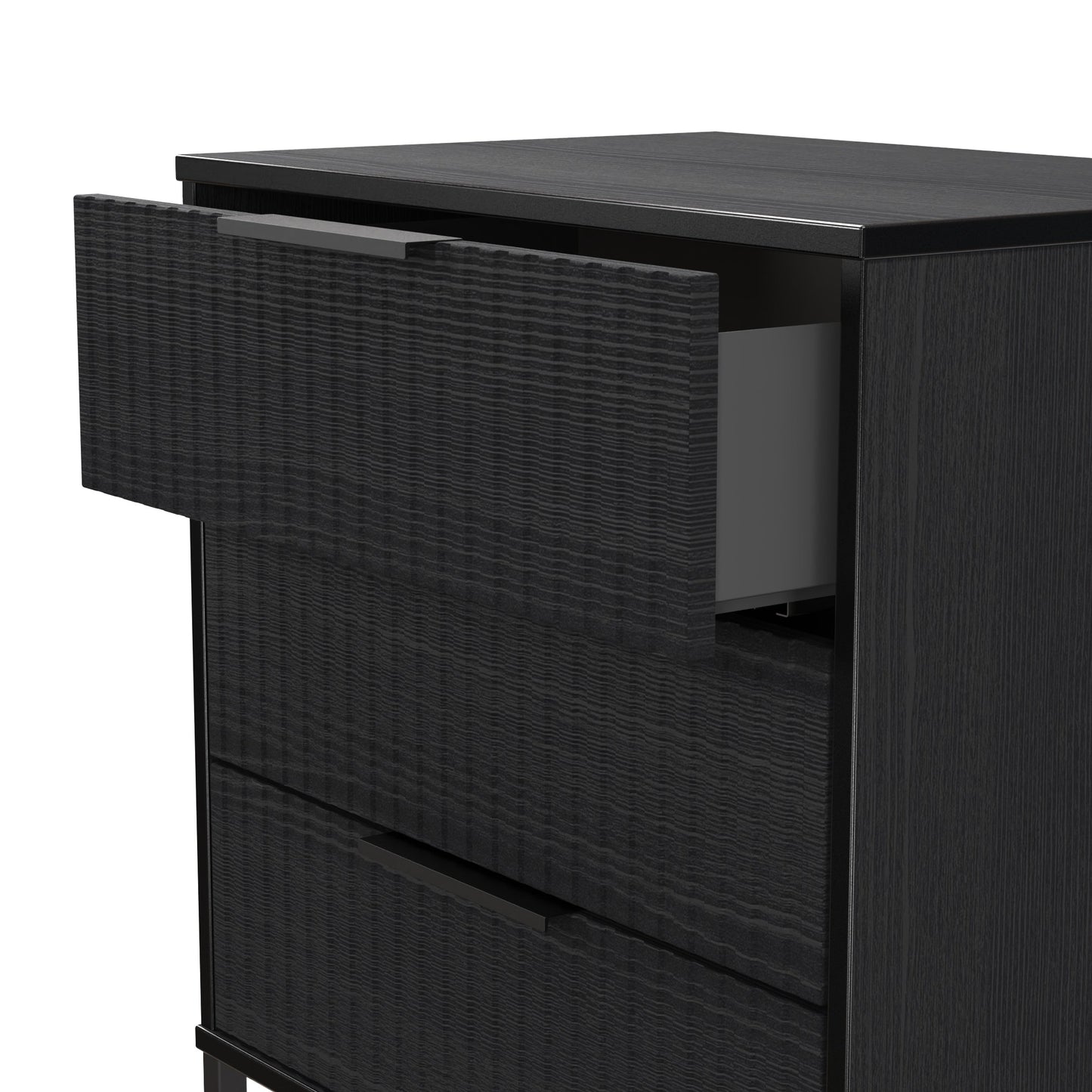 Fluted Chest of Drawers Black 3 Drawers 76cm