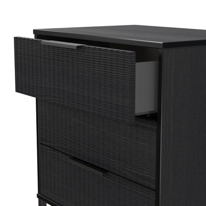 Fluted Chest of Drawers Black 3 Drawers 76cm