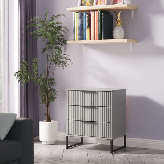 Fluted Chest of Drawers Grey 3 Drawers 76cm